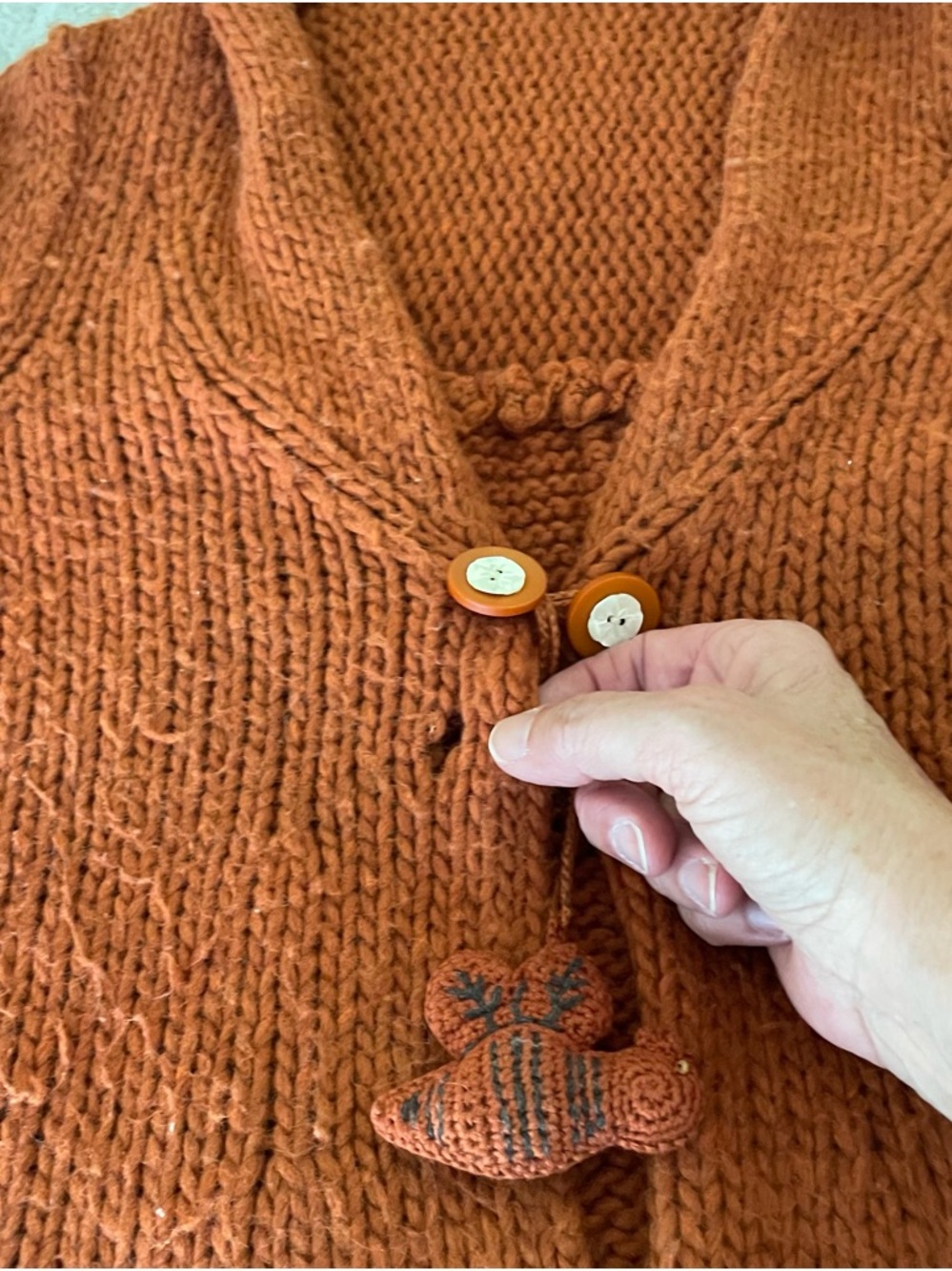 Anthropologie Hooded Chunky Knit Cropped Cardigan Rust Fall Colors Boho - Picture 9 of 16